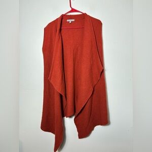 neiman marcus 100 cashmere Open Front Cardigan Orange Sleeveless Knit Preppy xl